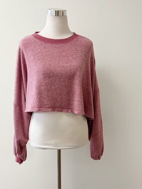 Out From Under for Urban Outfitters Mauve Cropped Balloon Sleeve Sweatshirt Size